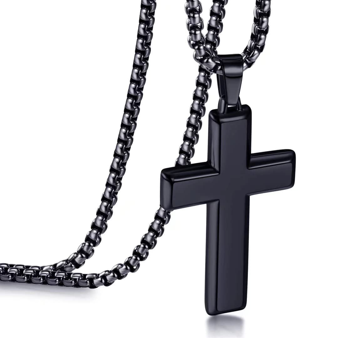 Necklace Set: Black Rope Chain and Medium Black Cross — WE ARE ALL