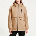 thumbnail image 4 of Tsivenald Women's Solid Color Hooded Long Sleeved Windproof Outdoor Sports Hiking Zipper Jacket With Pockets, Khaki S-3XL, 4 of 7