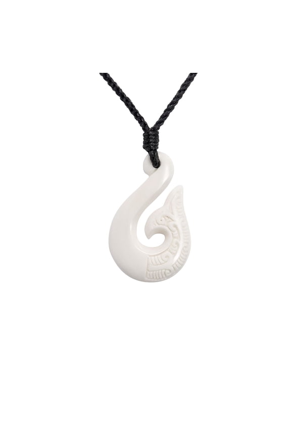 Women's Men's Hand Carved Bone Whale Tail Hei Matau Maori Pendant Necklace
