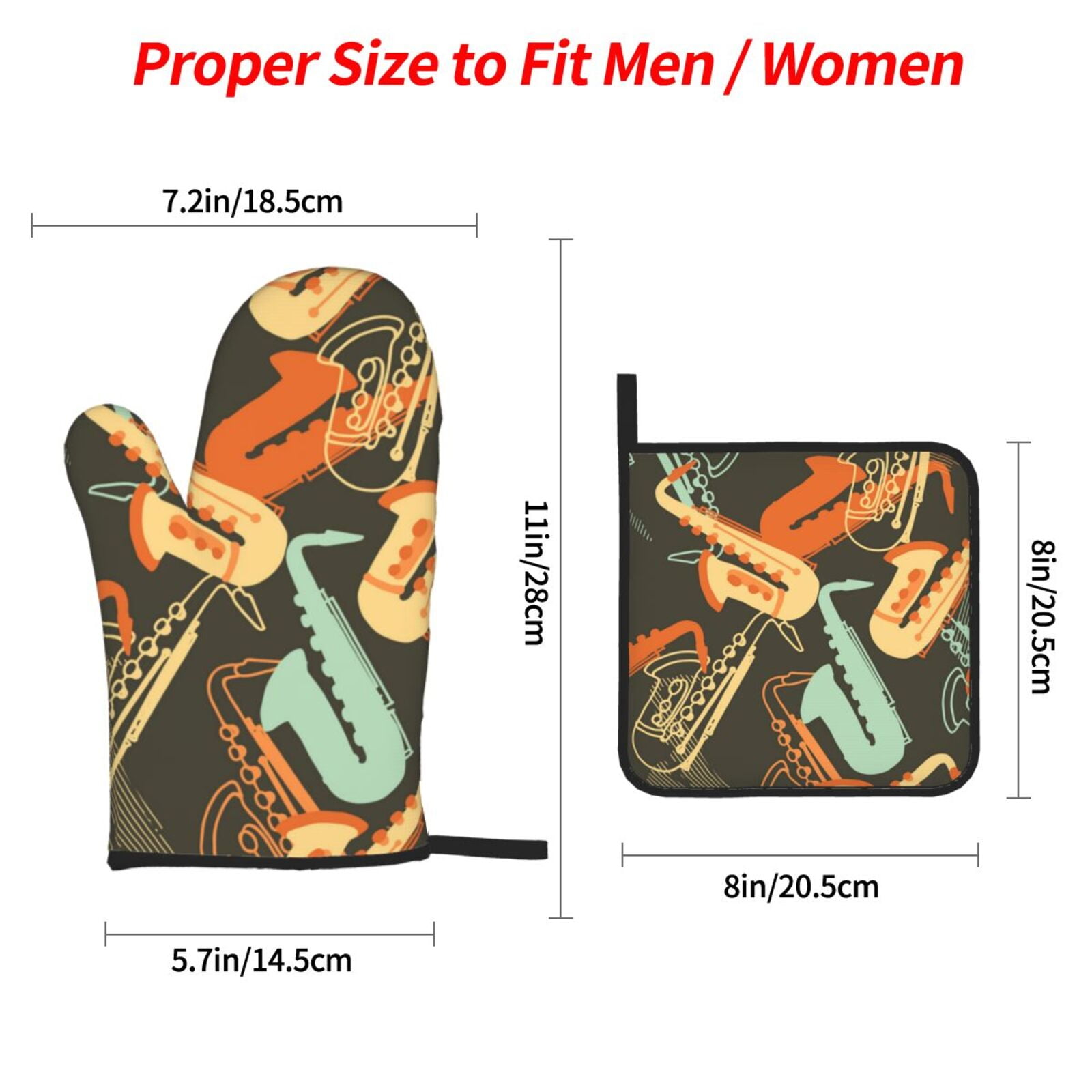 Sax Musical Party Art Retro 4Pcs Oven Mitts and Pot Holders Sets Oven Kitchen Gloves Hot Pads for Cooking BBQ Baking Grilling