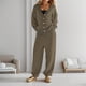 thumbnail image 4 of Gibobby Conjunto de sudadera y pantalones Mujer Otoño Invierno Casual Cuello En V Color Sólido Botón Manga Larga Chaqueta Pantalones Traje(Caqui,G), 4 of 5
