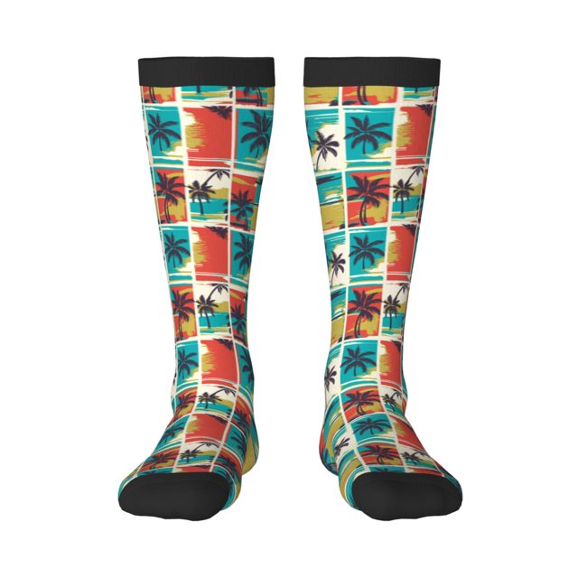Fotbe Colorful Hawaii Palms Calcetas Divertidas Estampadas para Hombre y Mujer, Calcetas de Algodón hasta la Rodilla para Caminar, Correr, Enfermería y Embarazo