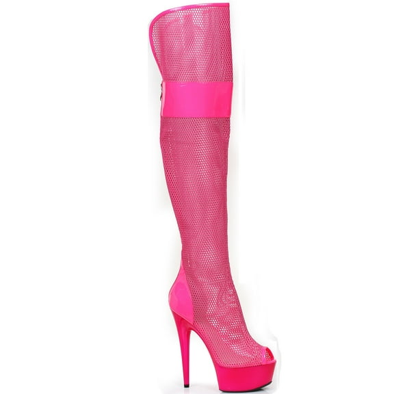 609-IVY, 6" Peep Toe Thigh High Mesh Boot