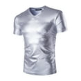 thumbnail image 4 of YONGHS Men's Liquid Shiny Metallic V-Neck Short Sleeve T-Shirt for Nightclub Tops Silver 3XL, 4 of 8