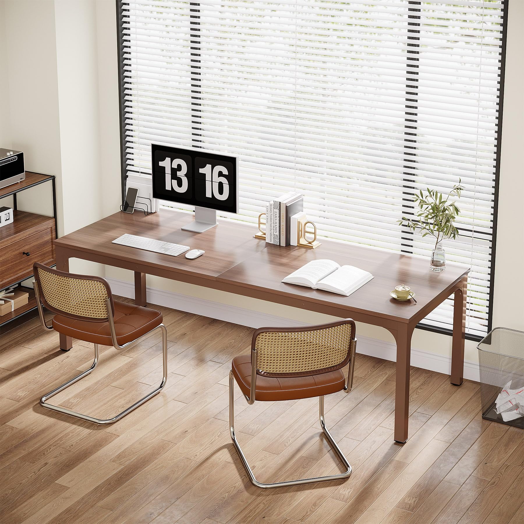 Tribesigns 78.7 inches Extra Long Computer Desk 2 Person, Extra Wide Double Office lndustrial Writing Workstation with Adjustable Foot Pads for Home Office Table, Brown