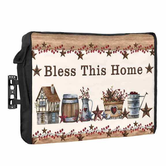 Outdoor TV Cover 48 to 50 Inches, Bless This Home Farmhouse Country Star Barn Bucket Berry Waterproof TV Cover with Remote Control Pocket, Flat Screen TV Cover Protector for Outside TV