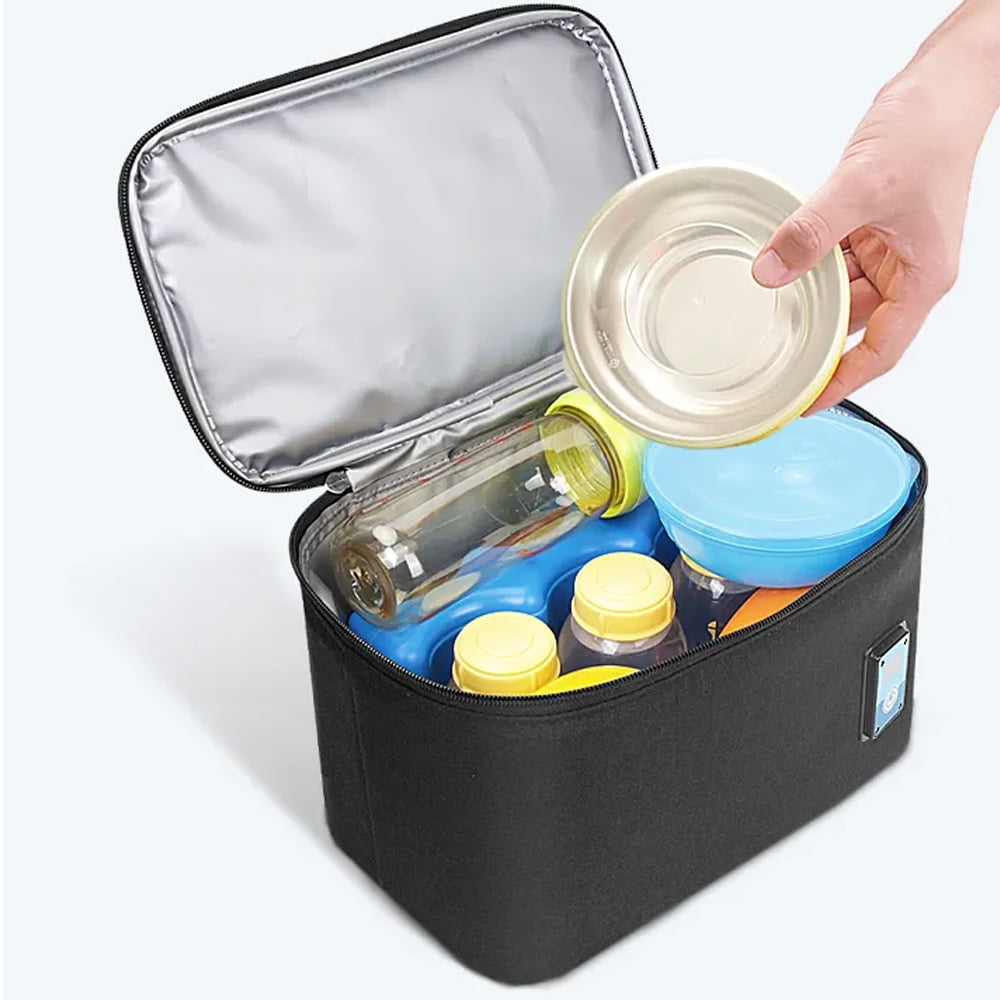 Breastmilk Cooler Bag with Ice Pack Fits 6 Baby Bottles, Baby Bottle Bag with Temperature Display for Nursing Mom Daycare, Black