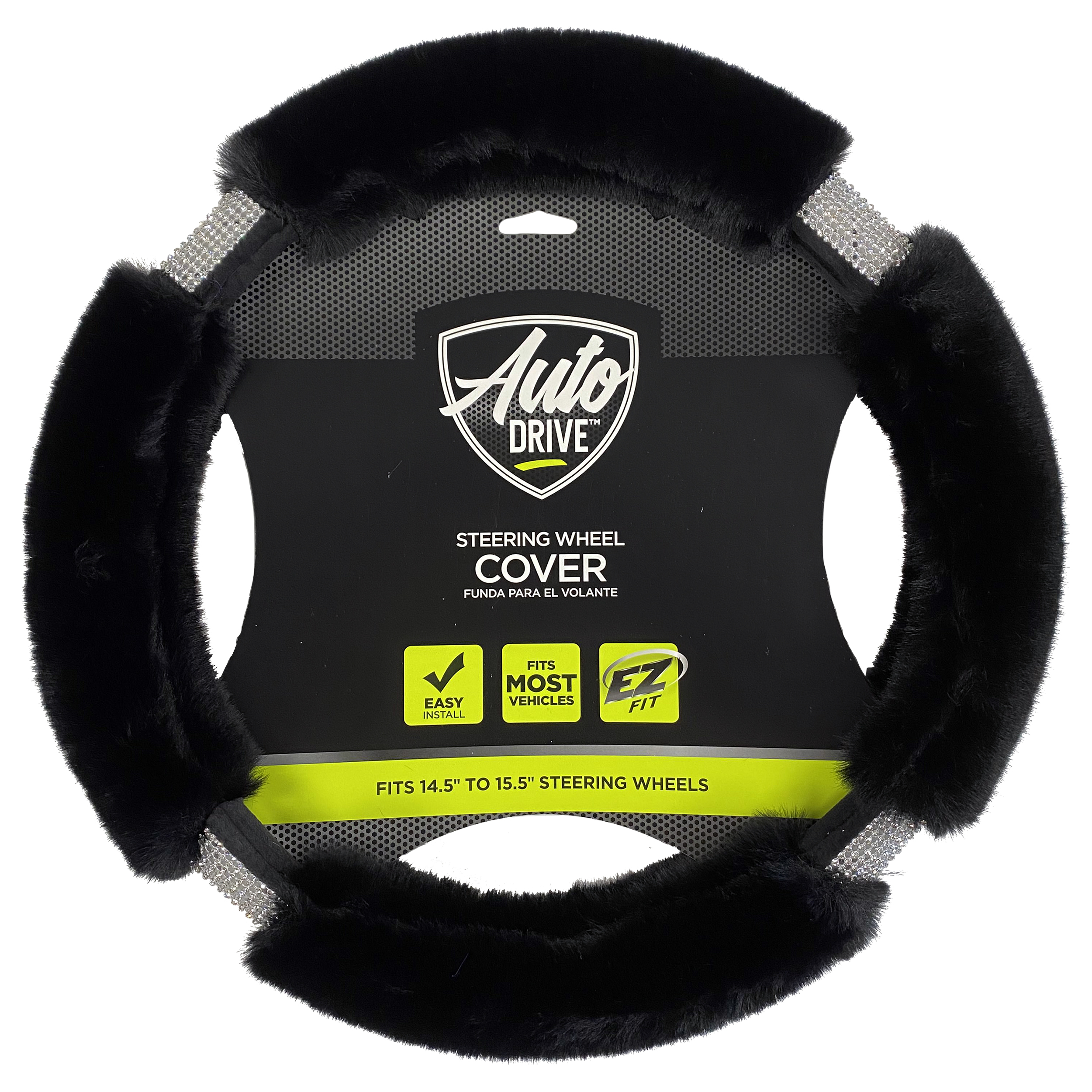 Auto Drive Black Fluffy Bling Faux Fur Steering Wheel Cover photo 2