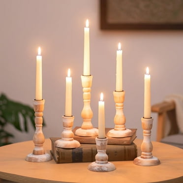 NUPTIO Farmhouse Wood Taper Candle Holders : Set of 6  White Wooden Candlestick Holders for Mantel Fireplace Centerpiece Home Decor