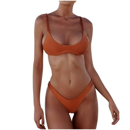 High Waisted Bikini Sets For Women 2 Piece Swimsuit Push Up Padded Bra Bandage Bathing Bathing Suit For Women Swimwear Orange L
