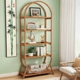 thumbnail image 6 of 5-Tier Arched Bookcase 71In E1 Particleboard Metal Frame 350Lbs Capacity Bright Brown Open Storage Rack Etagere Display Shelf Living Room Bedroom Offices Easy Assembly Small Space Heavy Modern Style, 6 of 10