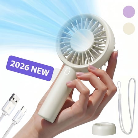 Teddy Run 2026 Upgraded High-Speed Turbo Portable Handheld Fan, 9Hrs 2600mAh Rechargeable, 3 Speeds, With Base & Lanyard - Mini Electric Pocket Fan For Men Women Kids（white）