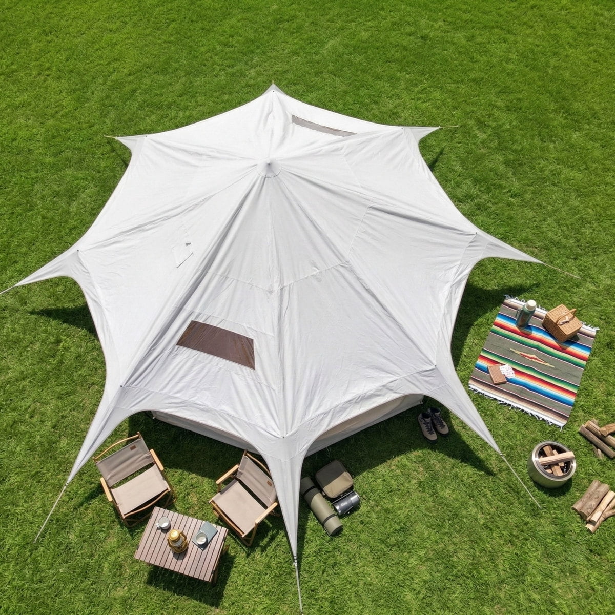 LuckyNote 600D Oxford Bell Tent 14.8ft x 9.2ft with Stove Jack, Large Family Camping Tent for Glamping & Outdoor, Khaki