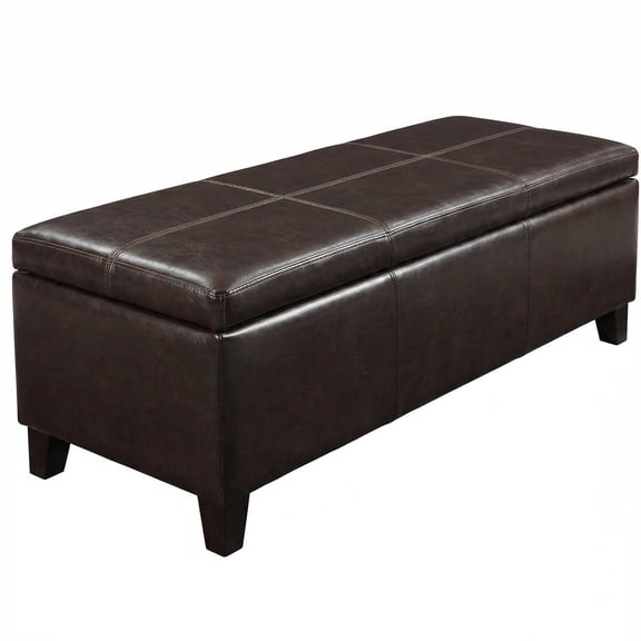 CQSXDA Contemporary Rectangle Storage Ottoman Bench in Distressed Brown Vegan Faux Leather 50.25 Inch Wide for Home Use