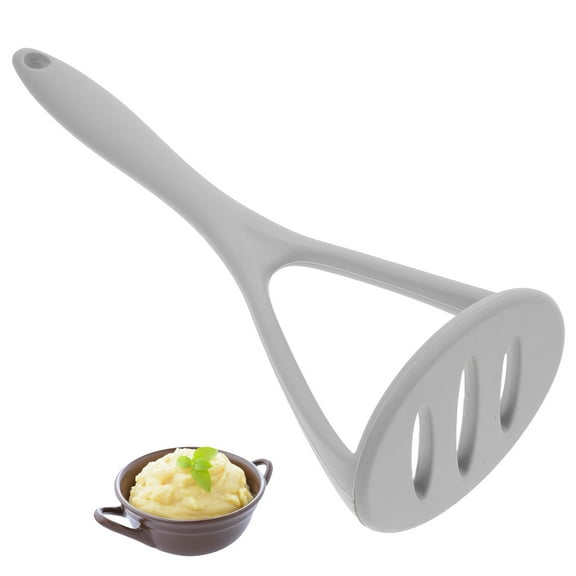 BESTONZON Stainless Steel Potato Masher Kitchen Tool for Smooth Vegetable and Fruit Mashing with Silicone Handle Grey