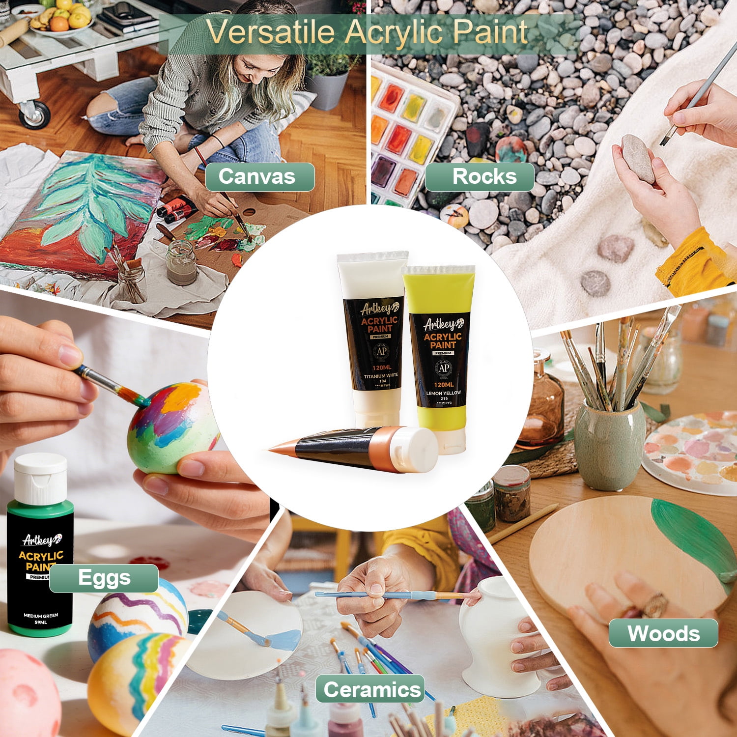Artkey Acrylic Craft Paint - Acid Blue Tubes, Multi-Surface, Semi-Gloss, 250 ml/8.45 fl oz