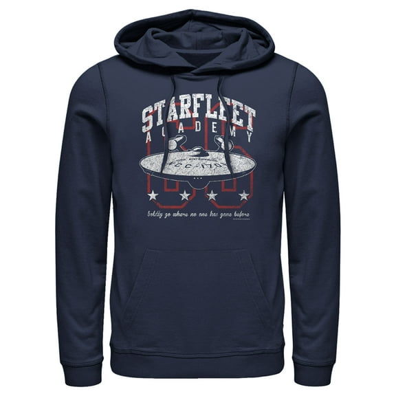 Men's Star Trek Starfleet Academy Enterprise Boldly Go Pull Over Hoodie Navy Blue Medium