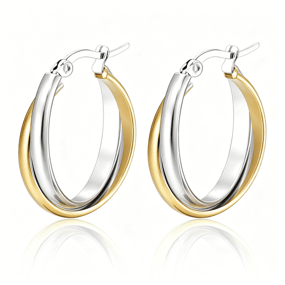 DESIGNICE Two Tone Earrings for Women Gold and Silver Earrings Polished Chunky Huggie Hoop Earring Fashion Jewelry Two Tone Jewelry for Woman