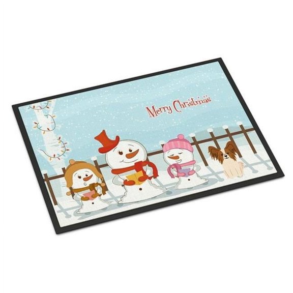 Merry Christmas Carolers Papillon Red White Indoor or Outdoor Mat - 24 x 0.25 x 36 in.