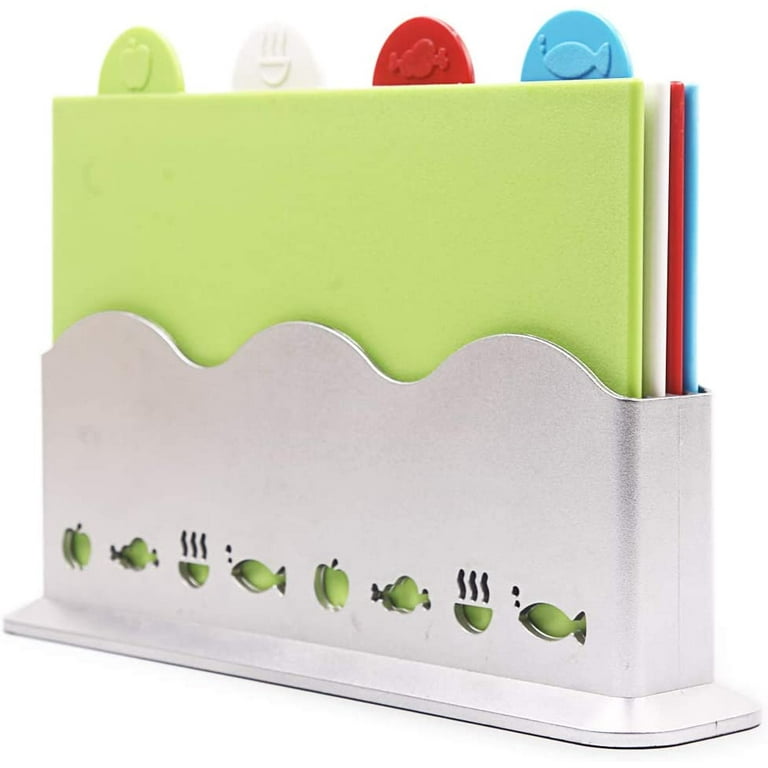 Index Color-Coded Cutting Boards Set with Holder for Kitchen Plastic  Dishwasher Safe Christmas Gift
