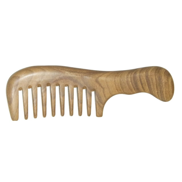 Peine de madera de púas anchas. Peine para desenredar el cabello rizado. Peine de sándalo verde para mujeres y niñas