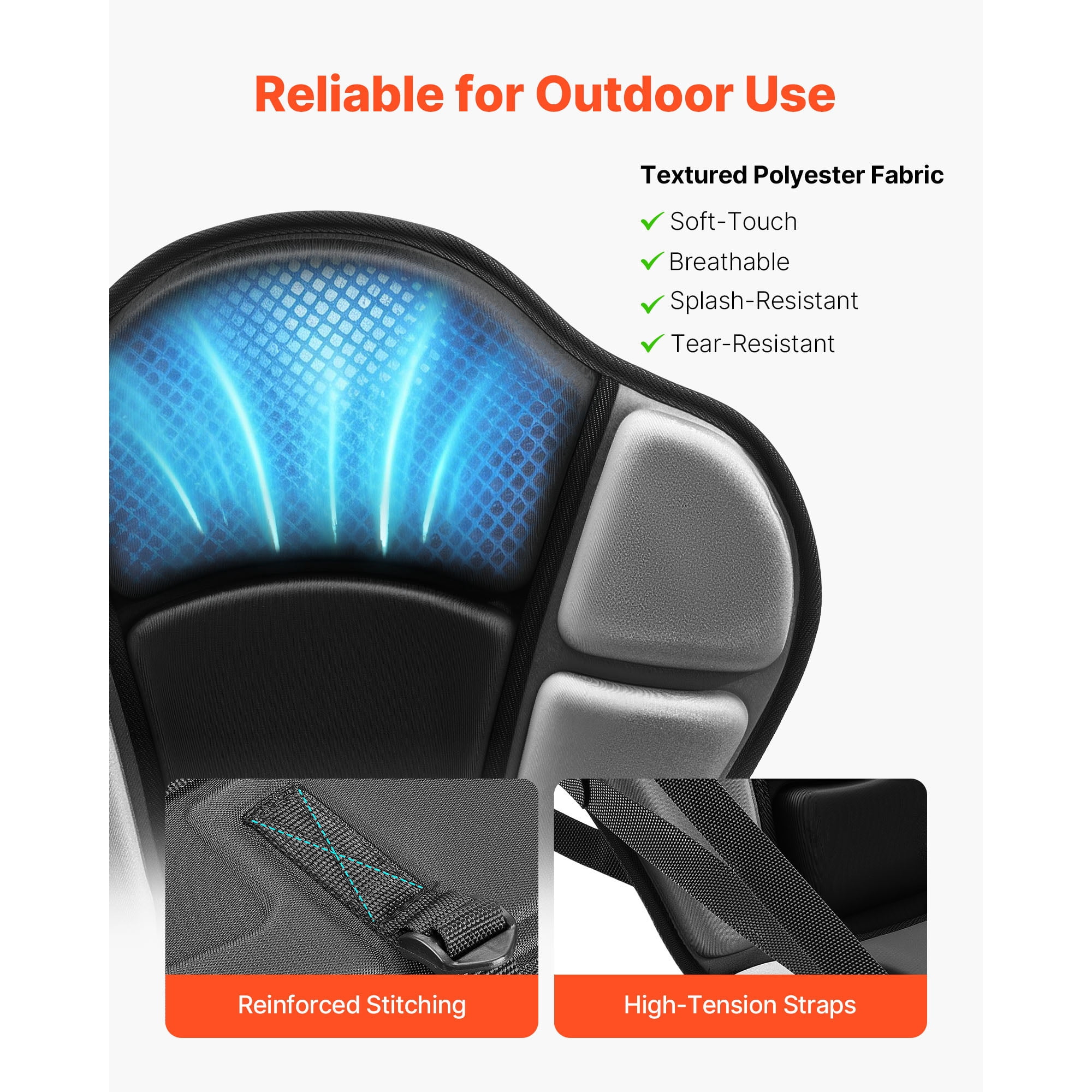 KFFKFF Universal Kayak Seat, 1 Pack 1" Thick, Comfortable Paddle Board Seat with Backrest, Soft Padded Cushion with Storage Bag & Adjustable Straps for SUP, Fishing Boat, Inflatable Kayak, Rowboat