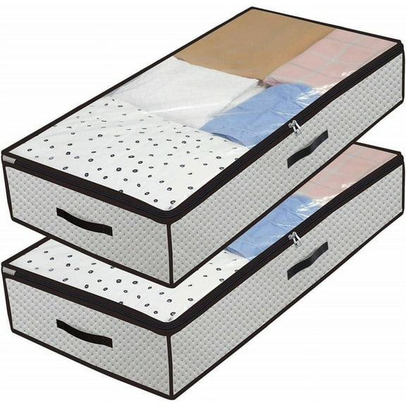 Vikakiooze 2023 Home Storage and Organization 90L Large Under Bed Storage Bag with Zips 2 Pack with Clear Window for Clothing