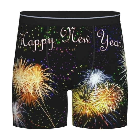 Men Firework Happy New Year Boxer Briefs Novelty Boxer Shorts Underwear No Fly