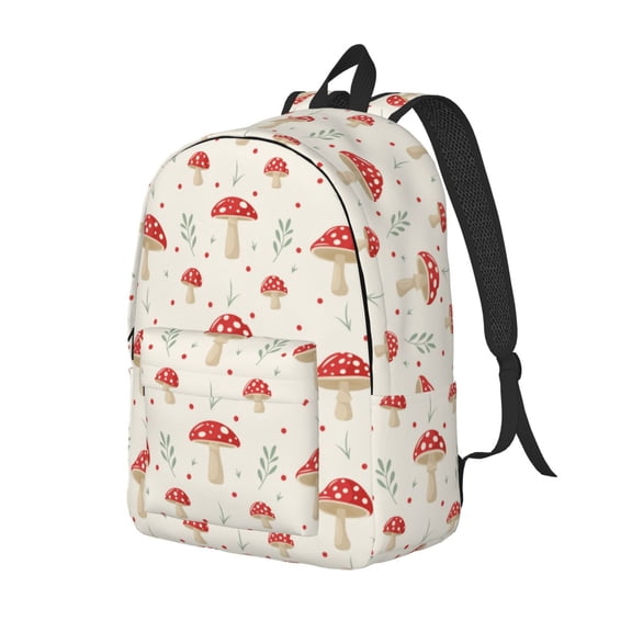 Ratiio Mushroom Print Canvas Backpack for Women & Men Retro Aesthetic Rucksack Basic Backpack for High School/College Students Travel Laptop Bag
