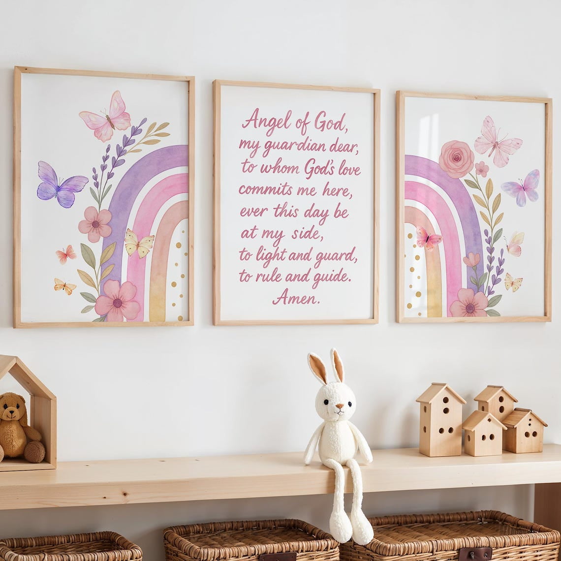Guardian Angel Prayer Wall Art Print Floral Christian Decor