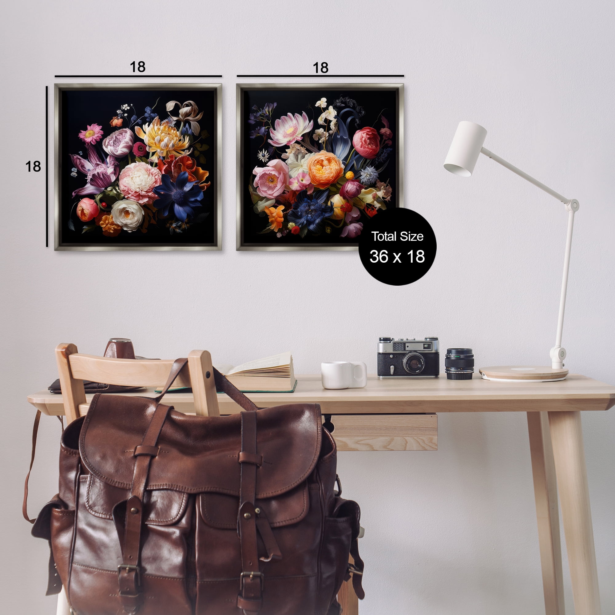 Stupell Industries Exquisite Floral Arrangement Plants & Flowers Painting Gray Floater Framed Canvas Art Print Wall Art, 18 x 18, Set of 2