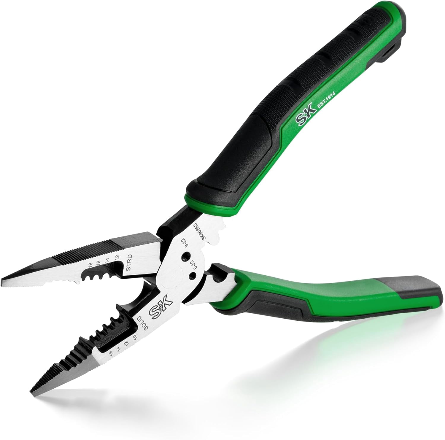 SK 8-Inch Multi-use Linesman Pliers, 6 IN 1, Premium CR-V Steel Construction, Ergonomic Non-slip Handle for Comfortable Grip