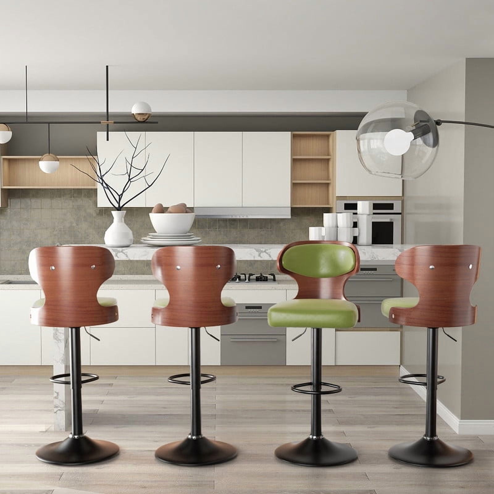 Daluvenix Set of 4 Wooden Swivel Bar Stool with Backrest, Counter Height Bar Chair for Kitchen & Dining Area, Green