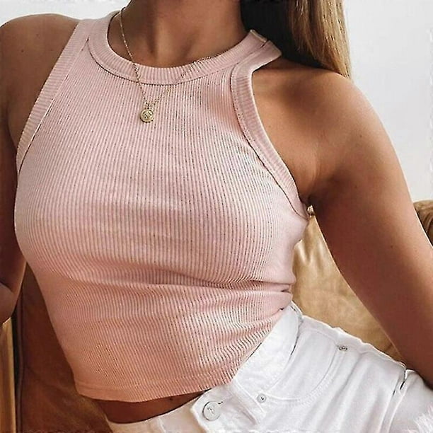 Ribbed Tank Top Women White 20202 Summer Casual Fitness Short Vest Candy Colors Knitted Off Shoulder Sexy Crop Top Women Tanks