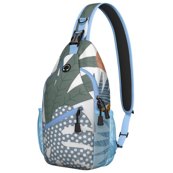 Ink Style Sling Backpack Lightweight Travel Crossbody Bag for Hiking, Vintage Tribal Design with Layered Storage
