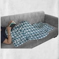 thumbnail image 5 of Crazy Art Soft Flannel Fleece Throw Blanket, Diagonal Circles in Squares Interpretation Graphical Abstract Design, Cozy Plush for Indoor and Outdoor Use, 70" x 90", Sea Blue and White, by Ambesonne, 5 of 5