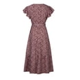 thumbnail image 2 of Robe à Manches Courtes pour Femmes Robes pour Femmes à Manches Courtes Col en V à Volants Robe Midi à Imprimé Floral avec Ceinture, 2 of 7