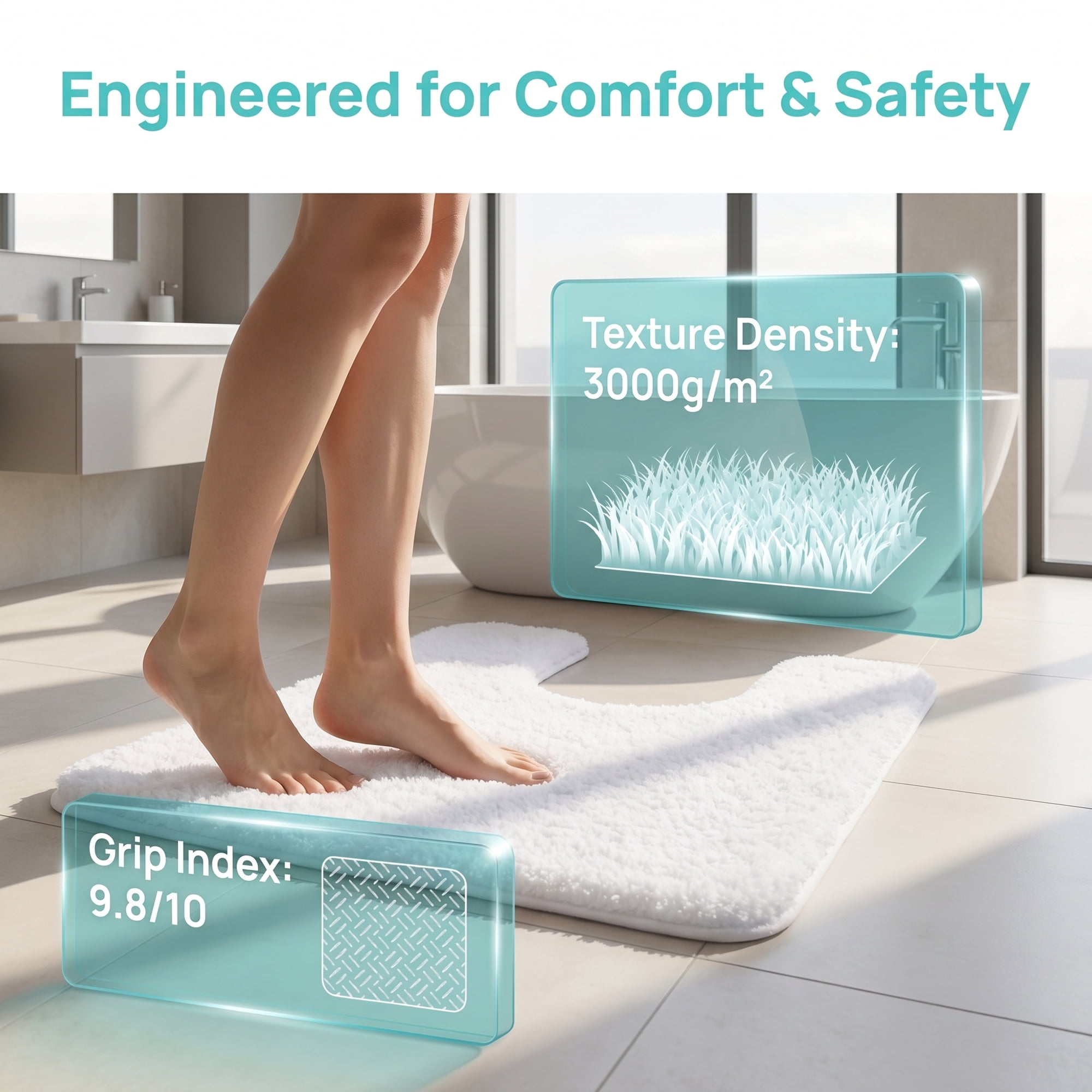 Unique Bargains U-Shaped Absorbent Non Slip Washable Plush Bath Mat White 20" x 20"