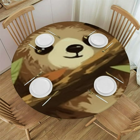 QKZF Cute Sloth Round Table Cloth,Tropical Jungle Tablecloth Waterproof Stain Resistance Wrinkle Polyester Circle Table Cover for Home Kitchen Dining Party Camping Pinic Decor 38-42