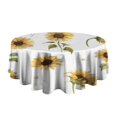 thumbnail image 5 of White Daisy Green Leaf Sunflower Pattern Round Tablecloth 60"x60",Wrinkle Wipeable Table Cloth for Kitchen Dining Room Picnic Patio Party, 5 of 6