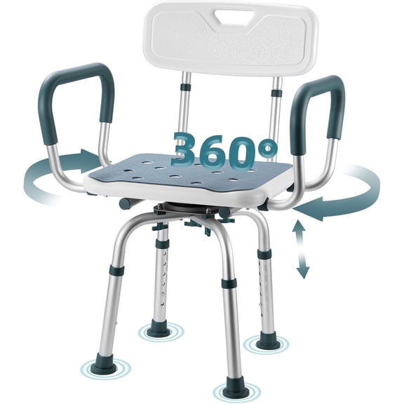 Swivel Shower Chair with Arms and Back, 400 lbs Heavy Duty Shower Seat for Inside Shower Stall and Bathtub, Height Adjustable Safety Bath Seat for Elderly, Adults, Handicap and Disabled