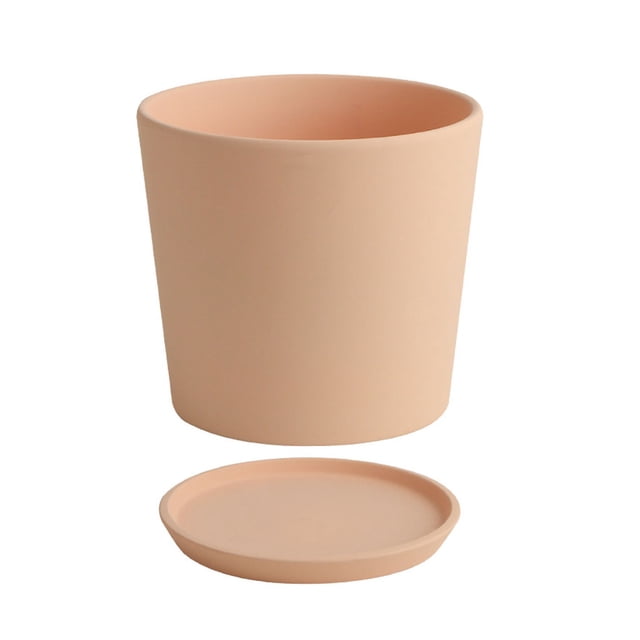 Matsuzay Maceta de cerámica para oficina, contenedor de escritorio para cultivo de verduras, jardín con bandeja, maceta decorativa en maceta, Jardín y Patio Naranja