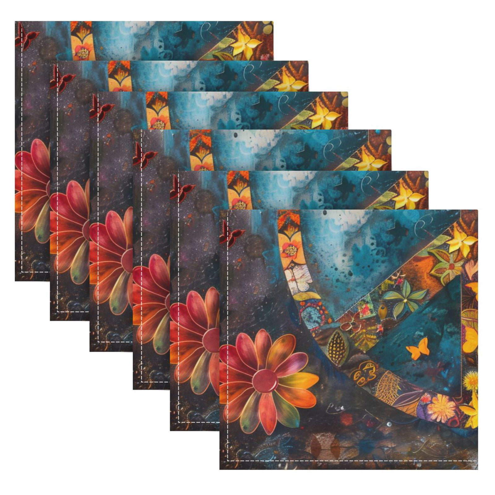 JSTEL Colorful Peace Sign Flower Cloth Napkins Set of 6, 20x20 Inch Washable and Reusable Napkin for Decoupage Dinner Party Everyday Use