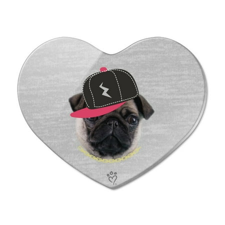 

Tough Pug Puppy Dog in Cap Hat Heart Acrylic Fridge Refrigerator Magnet