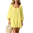 thumbnail image 2 of Sheghy Balloon Long Sleeve Round Neck Mini Dress Oversized Autumn Winter Everyday Wear Yellow XL, 2 of 6