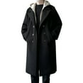 thumbnail image 1 of hoksml Men's Fake Two-Piece Hooded Wool Coat Color Block Plaid Lining Mid-Length Double Breasted Zipper Closure Trench Coat with Pockets, 1 of 9