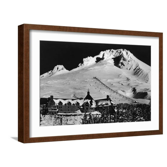Art.com Aerial View of Timberline Lodge and Ski Lift - Mt. Hood, OR Art Print by Lantern Press, Brown Frame Wall Art, 23" x 17"
