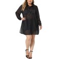 thumbnail image 2 of Agnes Orinda Women's Plus?Size Long Sleeve Button Down Sheer Shirt 1X Black, 2 of 7