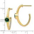 thumbnail image 3 of 14k Yellow Gold Created Emerald and Diamond J-Hoop Earrings - 24.8mm, 3 of 4