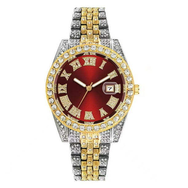 Reloj de cuarzo para mujer, reloj de pulsera de cuarzo con calendario romano y diamantes completos